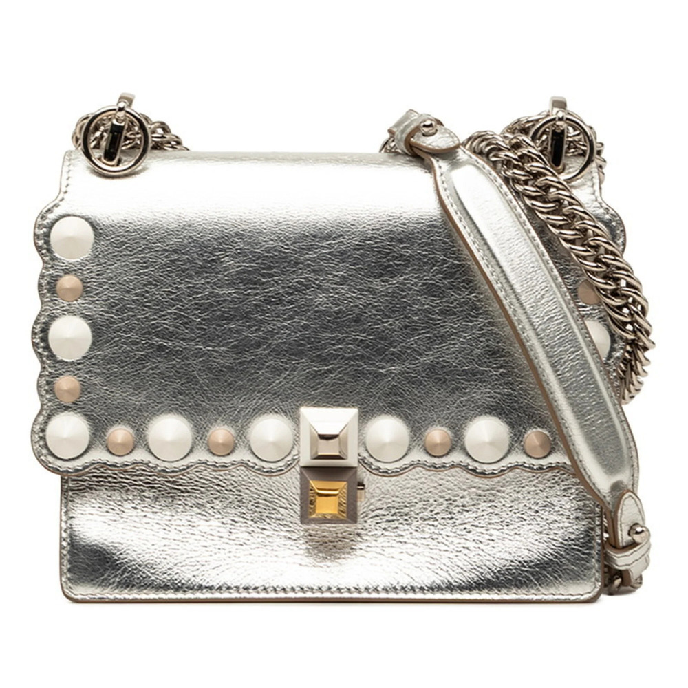 Fendi Mini Kanai Chain Shoulder Bag 8M0381 Silver Leather Women's FENDI